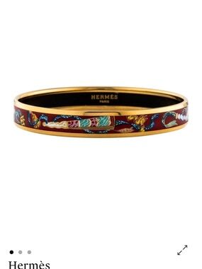 Hermès Red, Gold and Blue Printed Enamel Bangle Bracelet